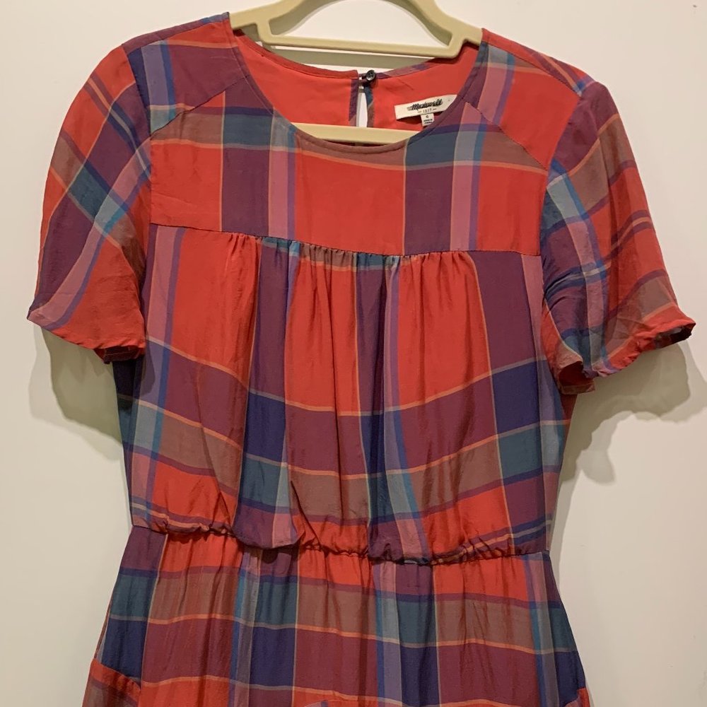 Madewell Plaid Silk Summer Dress Handkerchief Hem